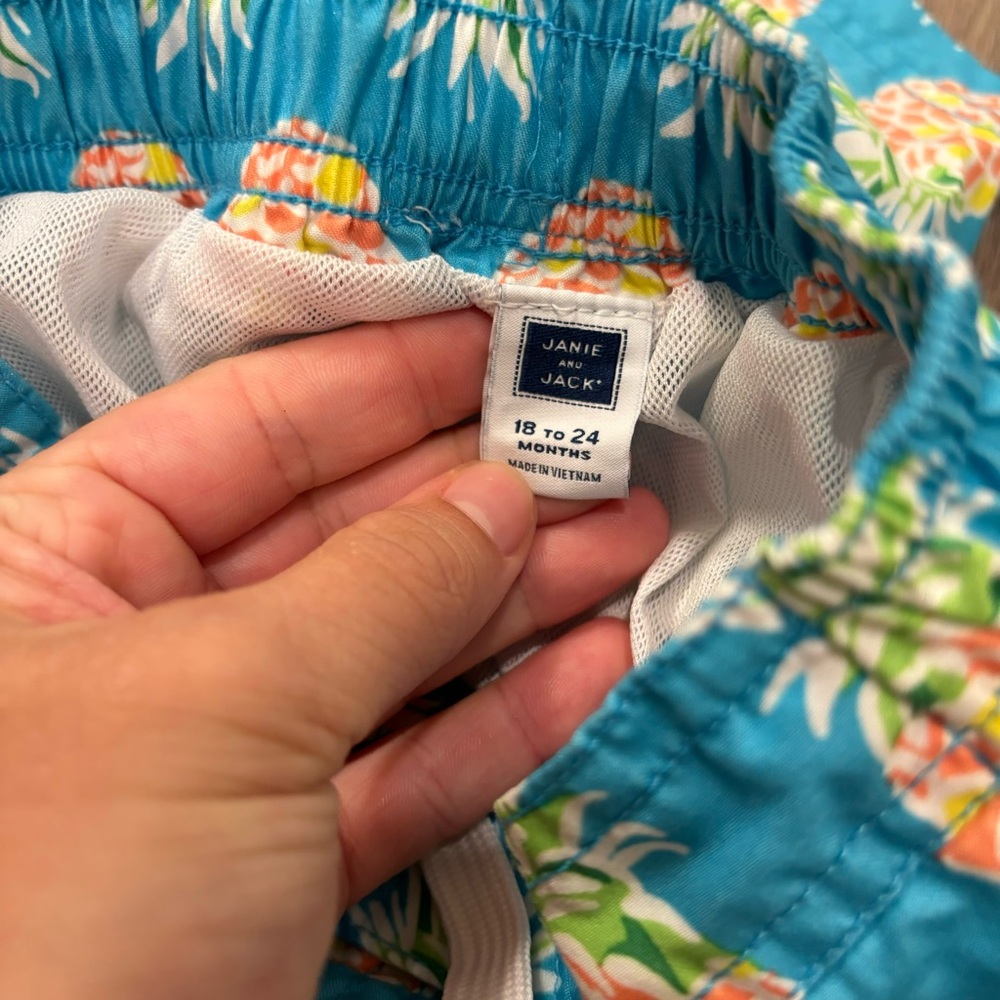 Janie And Jack Swim Trunks Blue/Pink Pineapple Mesh Lined Baby 18-24 Months - Picture 4 of 5